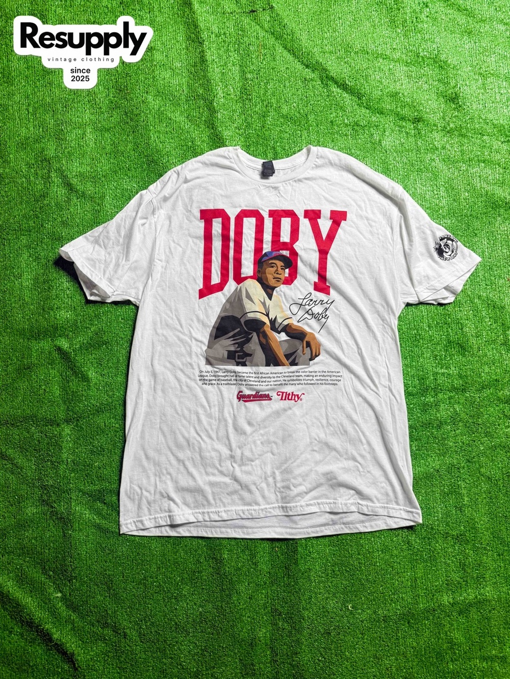 Larry Doby Cleveland Indians X lLthy White Tee Men’s Size XL